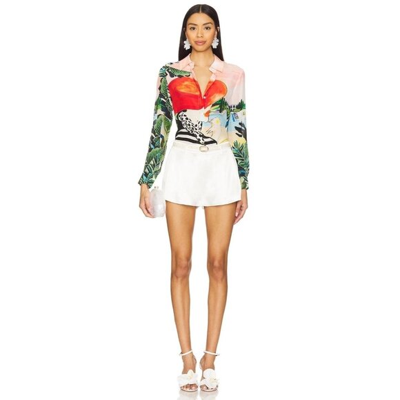 Alice + Olivia Willa Palm Beach Silk Blouse Medium NWT $350 - Picture 8 of 13
